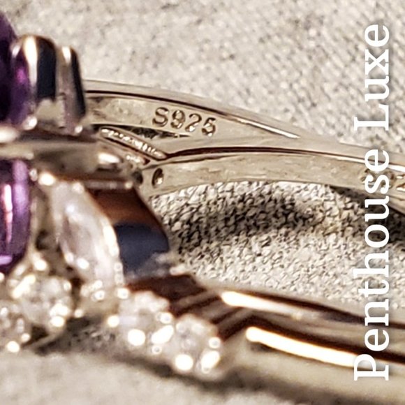 SOLID 925 Sterling Silver Purple Amethyst Kite Cut Ring Set - Picture 5 of 6
